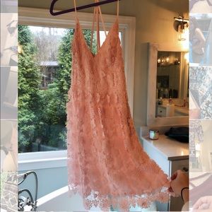 Pink lacy spaghetti strap dress!